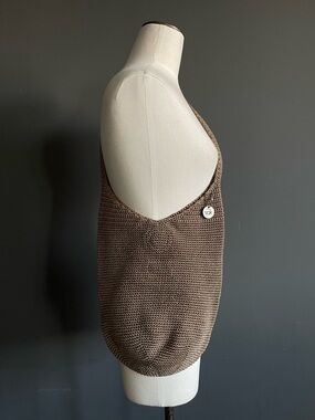 The Sak Crochet Hobo Bag Taupe Knit Slouchy Boho Minimal Shoulder Bag Festival